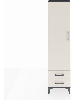 Arges Dolap Tek Raflı 2 Çekmeceli Tek Askılı 44X30X182 Antrasit-Aytaşı