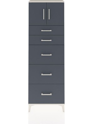 Arges Dolap Tek Raflı 5 Çekmeceli 2 Kapaklı 60X30X182 Aytaşı-Antrasit