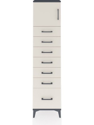 Arges Dolap Tek Raflı 7 Çekmeceli Tek Kapaklı 44X30X182 Antrasit-Aytaşı