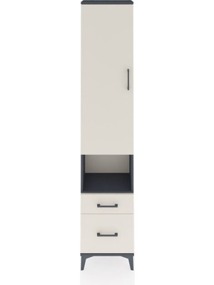 Arges Dolap 3 Raflı 2 Çekmeceli Tek Askılı 44X30X221 Antrasit-Aytaşı
