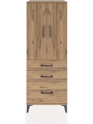 Hyperion Dolap 3 Raflı 3 Çekmeceli 2 Kapaklı 60X44X163 Çam-Çam