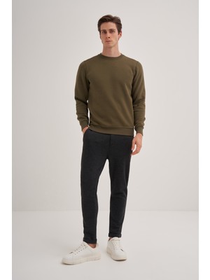 Cazador 56150 Haki Erkek Bisiklet Yaka Şardonlu Slim Fit Sweatshirt