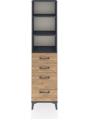 Arges Dolap 3 Raflı 4 Çekmeceli 44X30X182 Antrasit-Çam