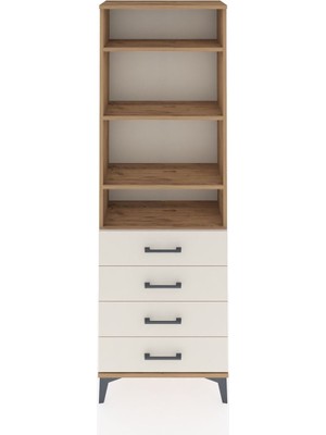 Arges Dolap 4 Raflı 4 Çekmeceli 60X30X182 Çam-Aytaşı