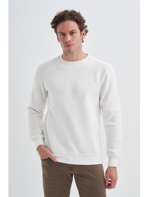 Cazador 56150 Ekru Erkek Bisiklet Yaka Şardonlu Slim Fit Sweatshirt