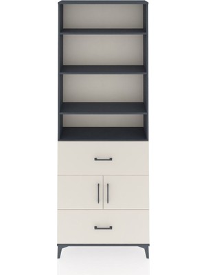 Arges Dolap 5 Raflı 2 Çekmeceli 2 Kapaklı 88X30X243 Antrasit-Aytaşı
