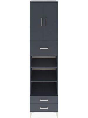 Hyperion Dolap 5 Raflı 3 Çekmeceli 2 Kapaklı 60X44X243 Antrasit-Antrasit