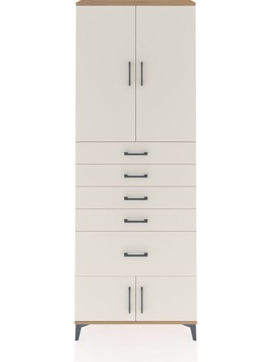 Arges Dolap 2 Raflı 5 Çekmeceli 4 Kapaklı 88X30X243 Çam-Aytaşı