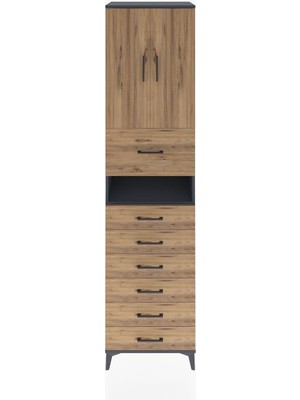 Hyperion Dolap 2 Raflı 7 Çekmeceli 2 Kapaklı 60X44X243 Antrasit-Çam