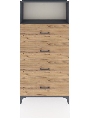 Arges Dolap 2 Raflı 4 Çekmeceli 88X30X182 Antrasit-Çam