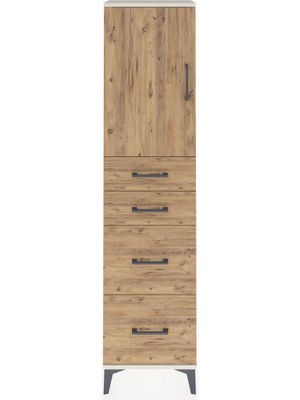 Arges Dolap Tek Raflı 4 Çekmeceli Tek Kapaklı 44X30X182 Aytaşı-Çam