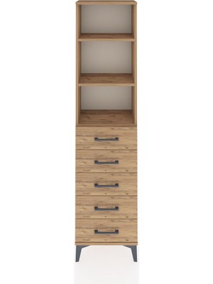 Arges Dolap 3 Raflı 5 Çekmeceli 44X30X182 Çam-Çam