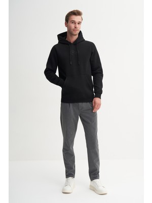 Cazador 53605 Siyah Erkek Regular Fit Kapüşonlu Kanguru Cepli Sweatshirt