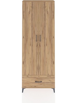 Arges Dolap 5 Raflı Tek Çekmeceli 2 Kapaklı 88X30X243 Çam-Çam