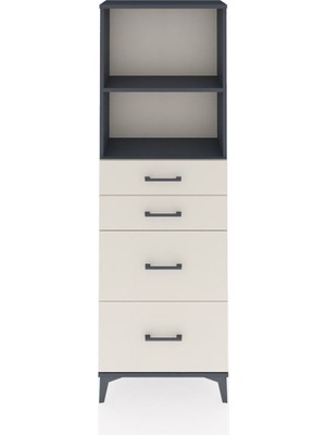 Arges Dolap 2 Raflı 4 Çekmeceli 60X30X182 Antrasit-Aytaşı