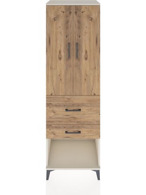 Hyperion Dolap Tek Raflı 2 Çekmeceli Tek Askılı 60X44X195 Aytaşı-Çam