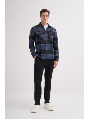 Cazador 20110 Indigo Erkek Çift Cep Düğmeli Oduncu Gömlek