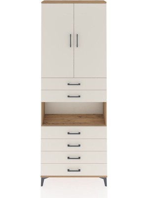 Arges Dolap 4 Raflı 6 Çekmeceli 2 Kapaklı 88X30X243 Çam-Aytaşı