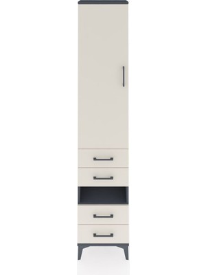 Arges Dolap 3 Raflı 4 Çekmeceli Tek Askılı 44X30X221 Antrasit-Aytaşı