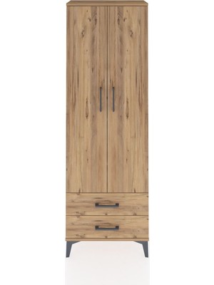 Arges Dolap 5 Raflı 2 Çekmeceli 2 Kapaklı 60X30X182 Çam-Çam