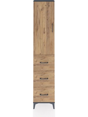 Arges Dolap 3 Raflı 3 Çekmeceli Tek Kapaklı 44X30X221 Antrasit-Çam