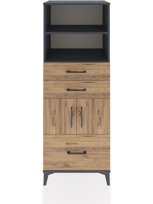Hyperion Dolap 3 Raflı 3 Çekmeceli 2 Kapaklı 60X44X163 Antrasit-Çam