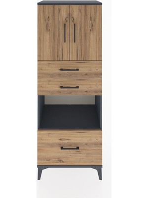 Hyperion Dolap 3 Raflı 3 Çekmeceli 2 Kapaklı 60X44X163 Antrasit-Çam