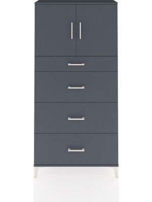 Arges Dolap 2 Raflı 4 Çekmeceli 2 Kapaklı 88X30X182 Antrasit-Antrasit