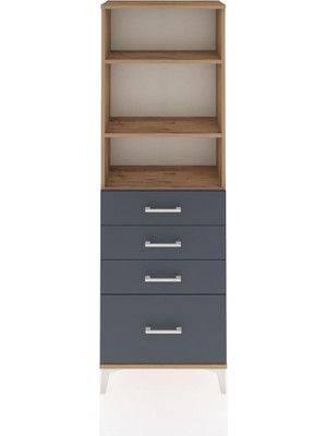 Arges Dolap 3 Raflı 4 Çekmeceli 60X30X182 Çam-Antrasit