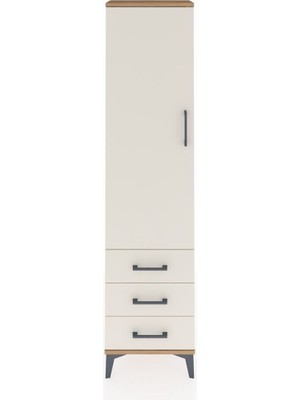Arges Dolap Tek Raflı 3 Çekmeceli Tek Askılı 44X30X182 Çam-Aytaşı