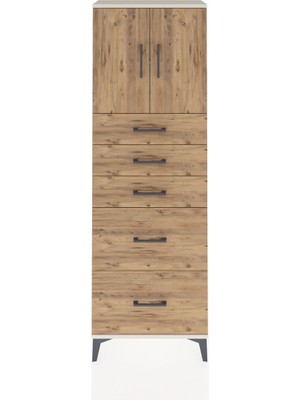 Arges Dolap 2 Raflı 5 Çekmeceli 2 Kapaklı 60X30X182 Aytaşı-Çam