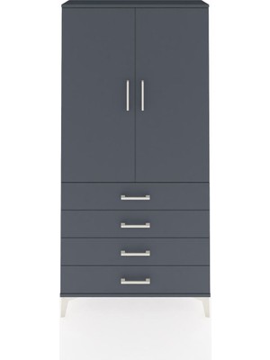 Arges Dolap 3 Raflı 4 Çekmeceli 2 Kapaklı 88X30X182 Antrasit-Antrasit