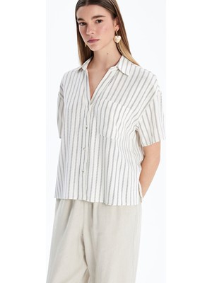 Lc Waikiki Yeni Sezon Çizgili Keten Görünümlü Kadın Gömlek
