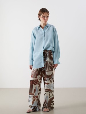 Lc Waikiki Yeni Sezon Beli Lastikli Desenli Geniş Paça Kadın Pantolon