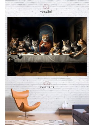 Vendini Kedi Konseyi Toplandı :) Pamuklu Duvar Örtüsü Duvar Halısı 100 x 70 cm Modern Tasarım
