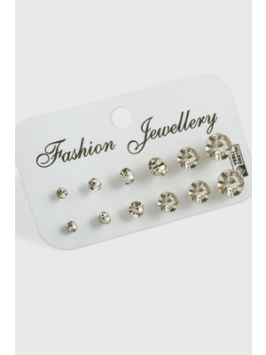 Zero Drnds 12 Adet Tek Taşlı Küpe-gümüş Rengi