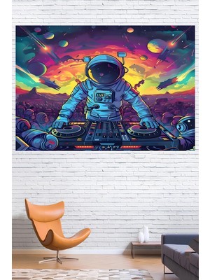 Vendini Uzayda Parti Dj Astronot Duvar Örtüsü Pamuklu Materyal ile Modern Dekoratif Tasarım 100 x 70 cm