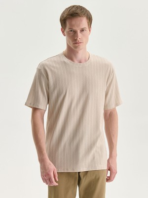 Lc Waikiki Yeni Sezon Bisiklet Yaka Kısa Kollu Çizgili Erkek Dokulu Tişört