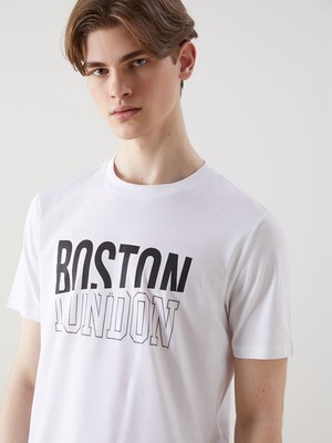 Lc Waikiki Yeni Sezon Bisiklet Yaka Boston London Baskılı Penye Erkek Tişört