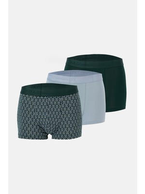 Açık Mavi-Koyu Yeşil 5210 3'lü Desenli Pamuk Boxer