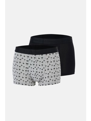 Gri-Siyah 5210 2'li Desenli Pamuk Boxer
