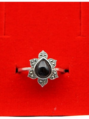 925 Ayar Kadın Gümüş Oltu Taşı Yüzük SY00042