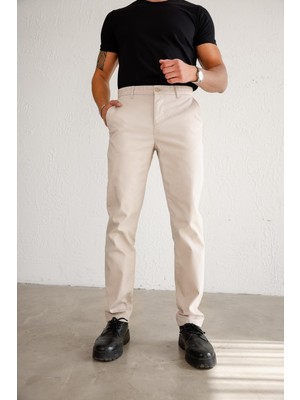 Braccas Marka, Armürlü Terletmez Pamuk Kumaş, Slim Fit Kalıp, Bej Erkek Pantolon