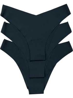 Kadın Külot Lazer Kesim V Şekil Iz Yapmaz 3 Lü Paket Polyester Sıyah