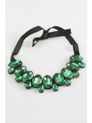 Ds-Derin Oval Taşlı Yaka Kolye-Kırmızı