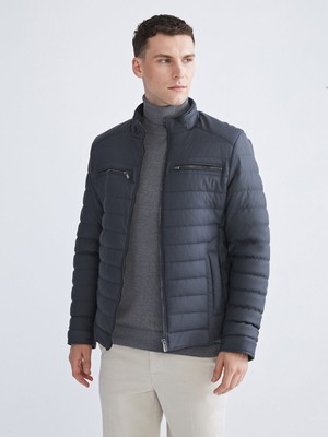 Lc Waikiki Erkek Deri Görünümlü Mont Antrasit Renk Standart Kalıp Dik Yaka L Beden