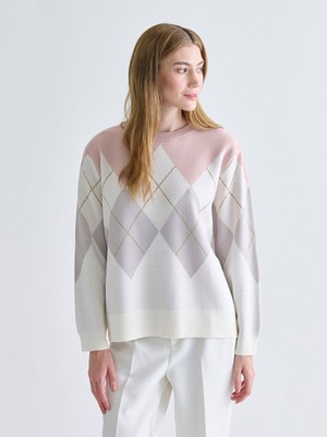 Lc Waikiki Yeni Sezon Bisiklet Yaka Baklava Desenli Kadın Triko Kazak