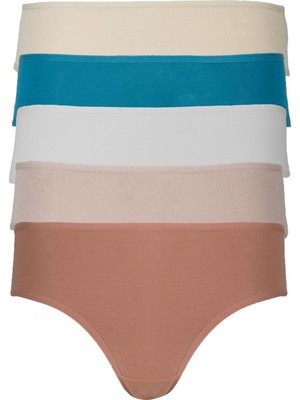 Kadın Külot Yüksek Bel Bikini 5 Li Paket Pamuklu Likralı Petrol