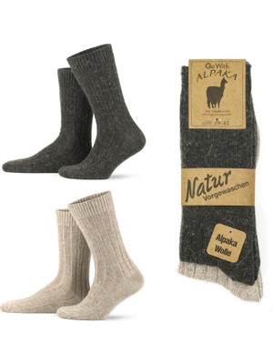 Gowith 2 Çift Alpaka Yünlü Termal Yumuşak Doğal Yıkamalı Kışlık Kadın Erkek Çorap 3095
