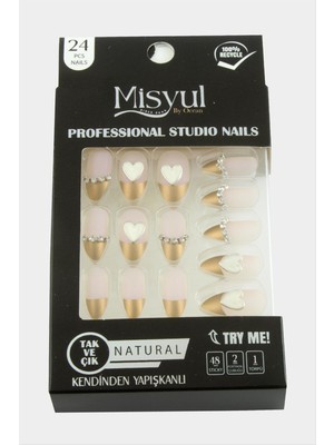 Ds-Derin Misyul Taşlı Takma Tırnak 24 Adet-Açık Pembe